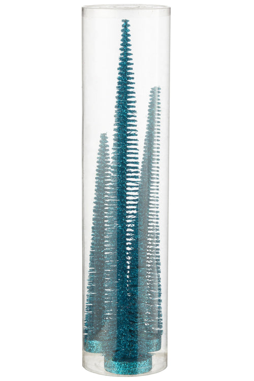 J-Line decoratie Kerstboom Glitter - kunststof - blauw - doos van 3