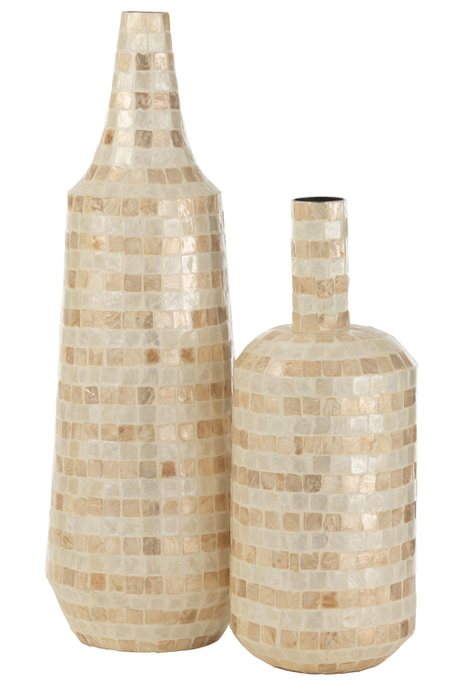 J-Line vaas Lang Mosaic - schelpen/bamboe - beige - 70 cm hoog - vtwonen shop