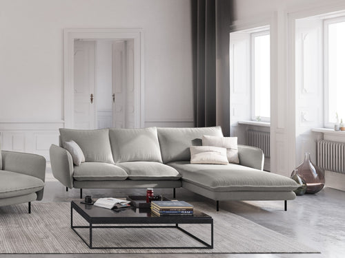 Cosmopolitan Design rechter hoekbank Vienna 5-zits, structurele stof, lichtgrijs - 170x255x95cm
