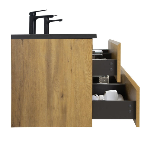 Badplaats Badkamermeubel Set Angela 140 cm – Eiken – Badmeubel met Zwarte Wastafel