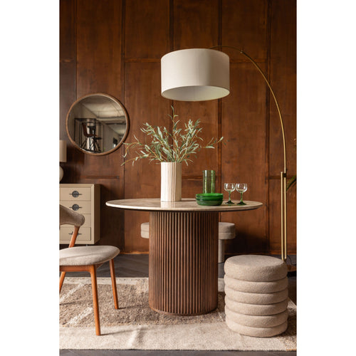 Dutchbone Arda Eettafel Rond 115 cm Travertin/ Hout - Beige