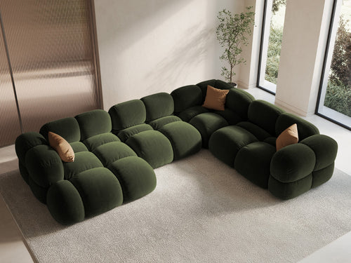 Cosmopolitan Design Panoramische hoekbank rechts Loretto 5-zits, flueel groente - 250x345x68cm