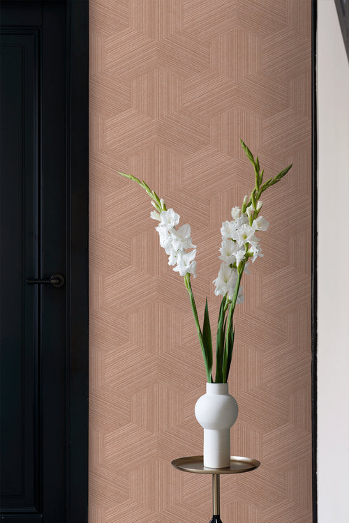 Origin Wallcoverings eco-texture vliesbehang grafisch 3D motief terracotta roze - 50 x 900 cm - 347943 - vtwonen shop