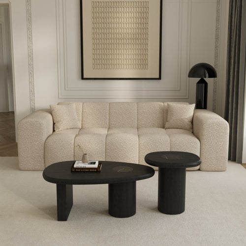 Premium Interiors - Salontafel MARSULA - multiplex en marmer zwart marmer en zwarte voet 100cm