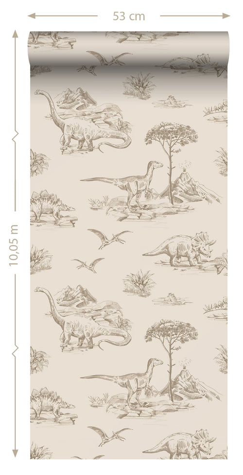 ESTAhome behang dinosaurussen beige - 53 cm x 10.05 m - 139557