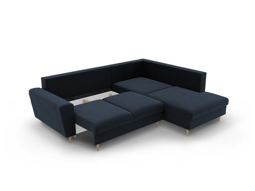 Cosmopolitan Design Converteerbare hoekbank rechts met opbergdoos Kyoto 5-zits, flueel donkerblauw - 194x243x88cm