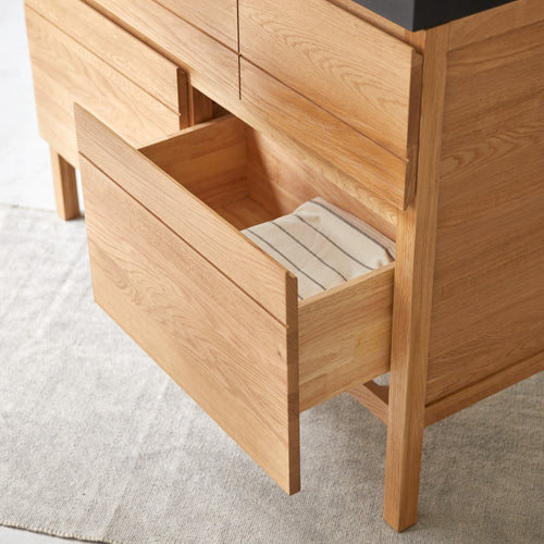 Tikamoon Massief eikenhouten en lavastenen badkamermeubel 120 cm - Naturel - vtwonen shop