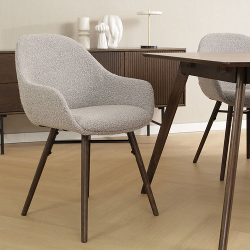 Nolon Nena-Mae Eetkamerstoelen Set van 2 - Bouclé Taupe - Walnoot
