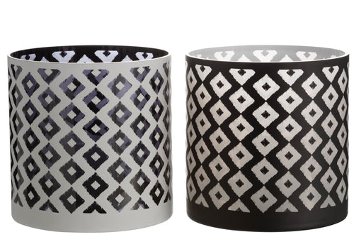 J-Line windlicht Ruit - glas - zwart/wit - large - 2 stuks - vtwonen shop