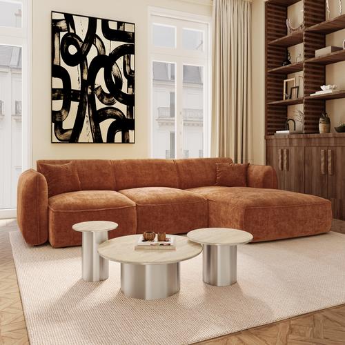 Premium Interiors - Rechthoekige hoekbank LOMI - gewaafd fluweel terracotta 272cm