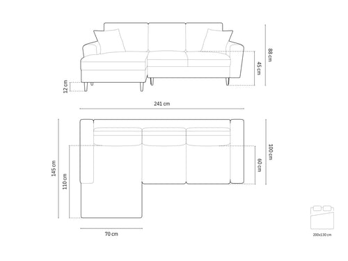 Cosmopolitan Design Uitklapbare hoekbank links met opbergdoos Kyoto 4-zits, flueel rood - 145x241x88cm