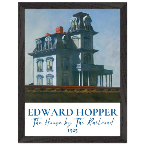 Artfulprints Poster met Lijst Edward Hopper - The house by the railroad   - 30x40 cm - Blauw