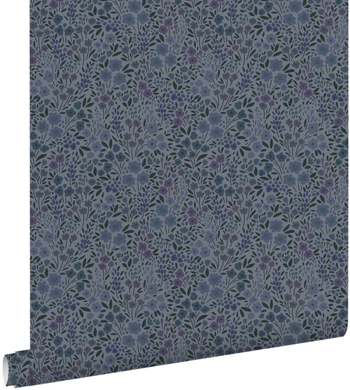 ESTAhome behang bloemetjes donkerblauw en donker paars - 50 x 900 cm - 131230 - vtwonen shop