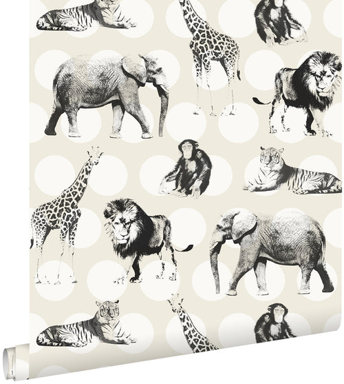 ESTAhome behang dieren met stippen glanzend wit en zwart - 53 cm x 10.05 m - 128712