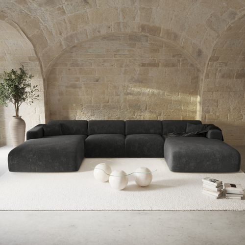 Sia Home - Panoramische bank MYRA - getextureerd fluweel donker antraciet 356cm