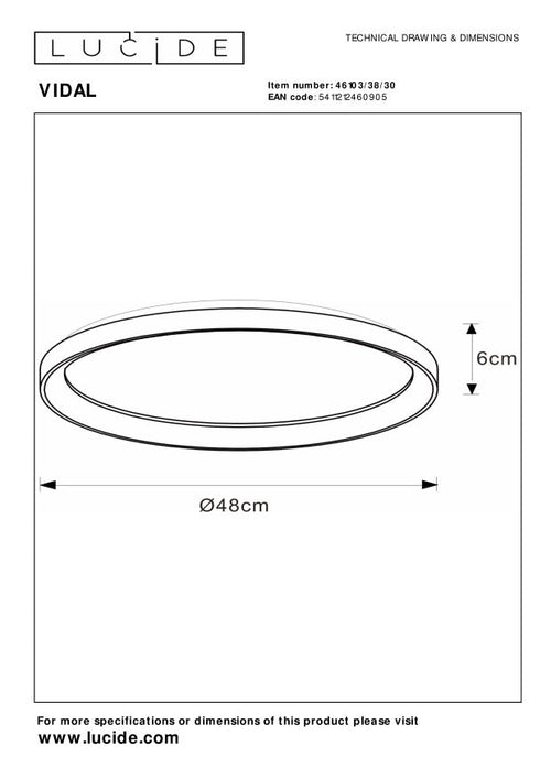 Lucide plafonnière VIDAL - Geïntegreerde LED - Zwart