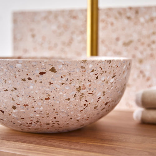 Tikamoon Ronde waskom van roze premium terrazzo ∅ 32 cm - Roze