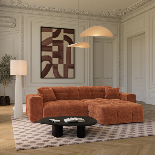 Premium Interiors - Rechthoekige hoekbank COCOON - gewaafd fluweel terracotta 230cm