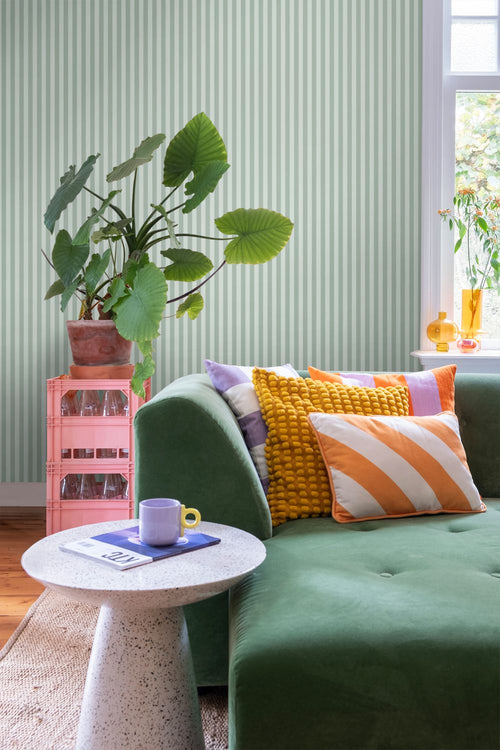 ESTAhome behang strepen vergrijsd groen - 53 cm x 10.05 m - 130953