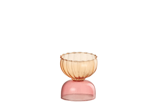 J-Line windlicht Halve Ballen - glas - lichtoranje/roze - 3 stuks