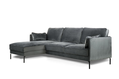 Duverger® 3-zitbank Piping - grijs velvet - chaise longue links - vtwonen shop