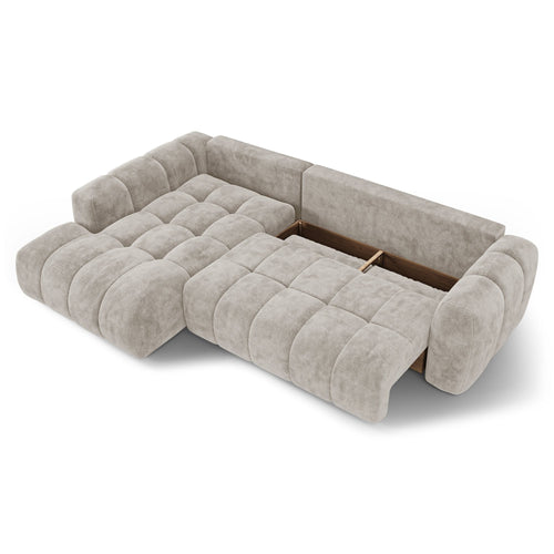 Premium Interiors - Linkshoekbank met slaapfunctie en opbergruimte SKY - gewaafd fluweel mol 310cm