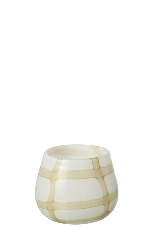 J-Line windlicht Fuzzy - glas - wit/groen