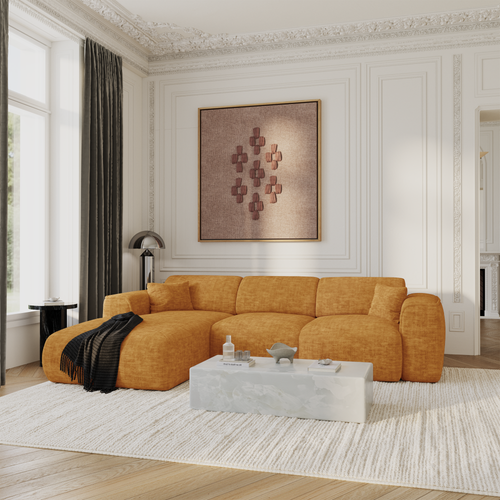 Sia Home - Hoekbank met slaapfunctie (links) YUMA - getextureerd fluweel mosterd 283cm