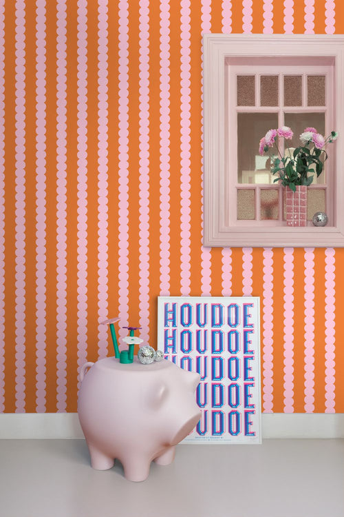 ESTAhome behang grafische print roze en oranje - 0.53 x 10.05 m - 131748