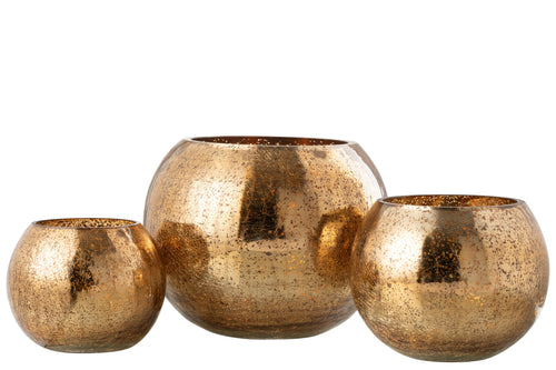 J-Line theelichthouder Bal Craquelé - glas - donkergoud - large - vtwonen shop