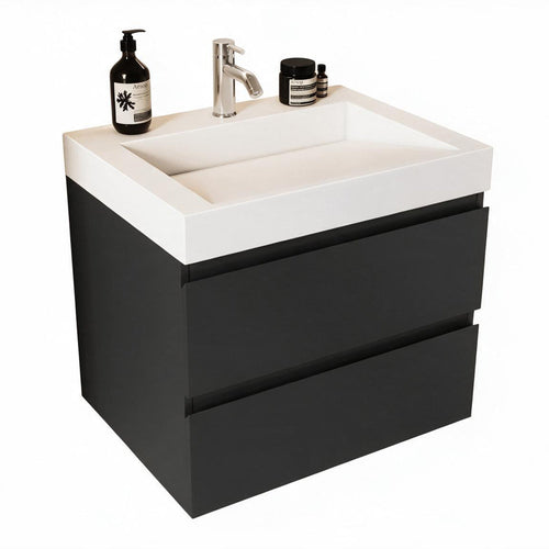 LOMAZOO badkamermeubel Zarivo - witte wastafel - mat zwart - 60 cm