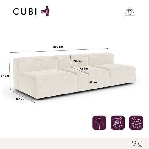 Sia Home - Modulaire bank CUBI - Chenille fluweel - Crème - 270cm