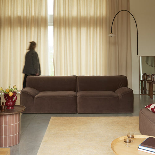 Tikamoon Modulaire 3-zitsbank met armleuningen in bruine stof - Bruin