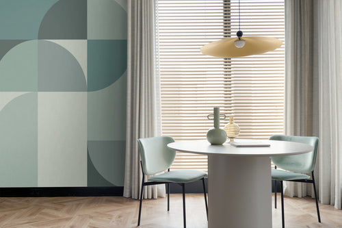 Origin Wallcoverings fotobehang cirkels in Bauhaus stijl vergrijsd turquoise - 2.5 x 2.79 m - 357323 - vtwonen shop