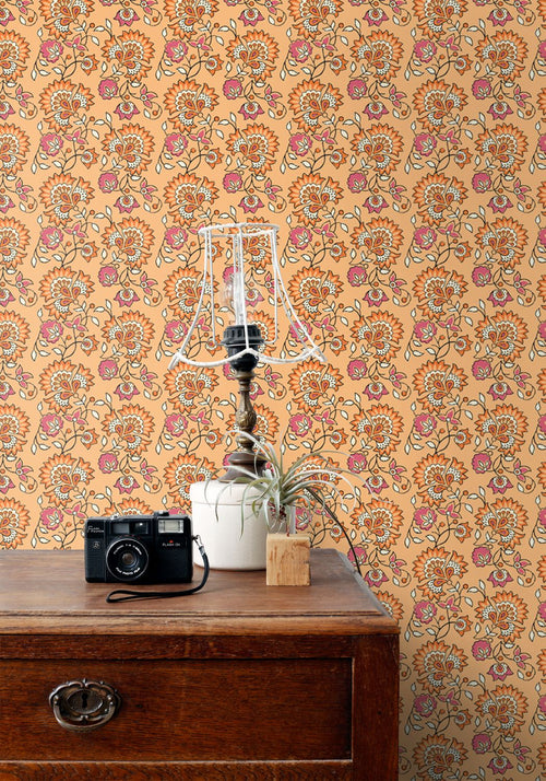 ESTAhome behang vintage bloemen oranje en roze - 50 x 900 cm - 131818