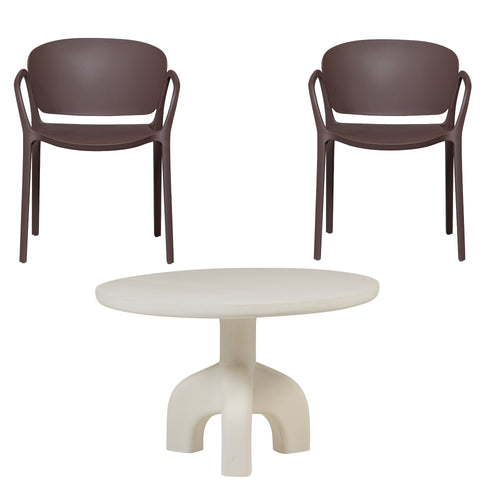 WOOOD tuintafel Luno & tuinstoelen Bent - Polymeer/ Kunstof - Naturel & Paars/ Bruin