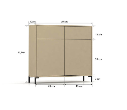 ReallyNiceThings Dressoir MDF 2 deuren en 2 lades - taupe- 90x45x84 cm