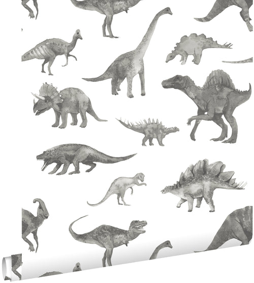 ESTAhome behang dinosaurussen grijs - 50 x 900 cm - 131203