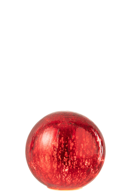 J-Line decoratie Bal - glas - rood - small - LED lichtjes