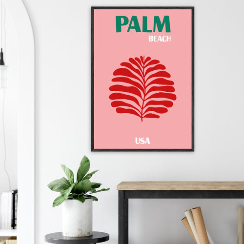 Artfulprints Poster met Lijst USA - Palm Beach   - 50x70 cm - Roze