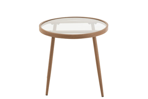 J-Line bijzettafel Rond - metaal/glas - donkerbruin