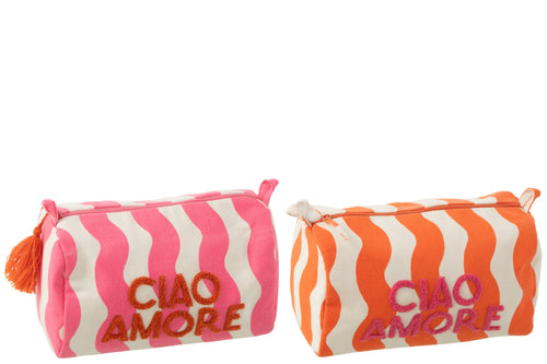 J-Line toilettas Ciao Amore - katoen - roze/oranje - 2 stuks - vtwonen shop