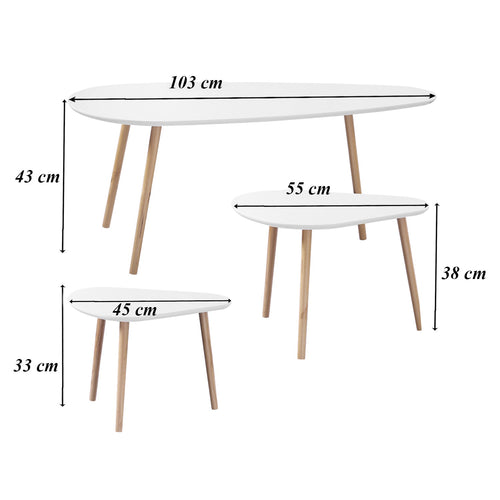 Calicosy - Set van 3 Witte en Houten Nesttafels  50x103x42 cm