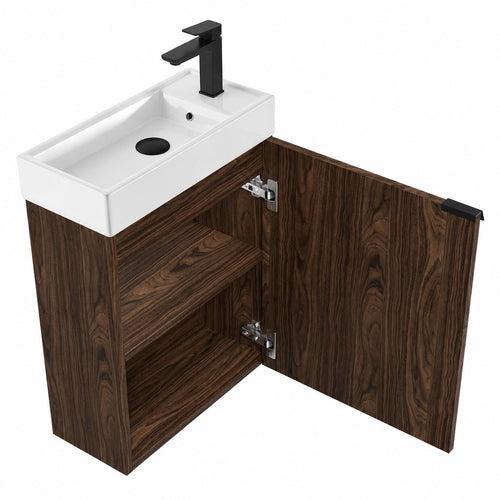 Badplaats Toiletmeubel Keno 50 x 23 cm – Walnoot Bruin – Fonteinmeubel met Wastafel