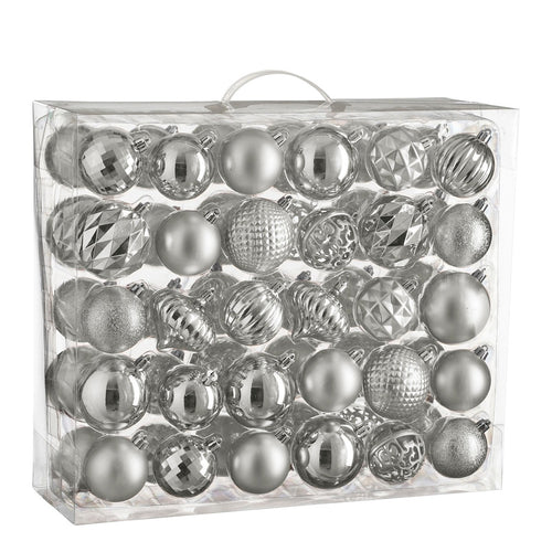 House of Seasons Kerstballen Set - 60 Stuks - Ø7 cm - Onbreekbaar - Zilver