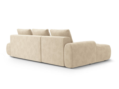 Cosmopolitan Design Uitklapbare hoekbank links met opbergdoos Linz 3-zits, flueel lichtbeige - 142x275x84cm