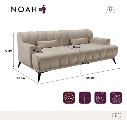 Sia Home - Rechte banken Noah - Fluwelen stof - Mol - 186cm