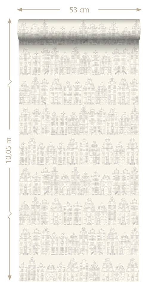ESTAhome behang Amsterdamse huizen zilver - 53 cm x 10.05 m - 137716