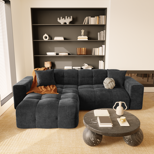 Sia Home - Hoekbanken links MAEL -  Fluweel - Donker antraciet - 230cm - vtwonen shop