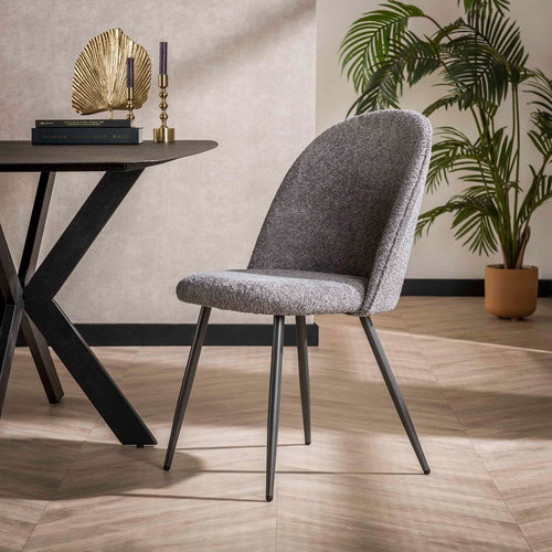 Giga Meubel Eetkamerstoel Ronde Rug - Grijs Bouclé - Set van 2